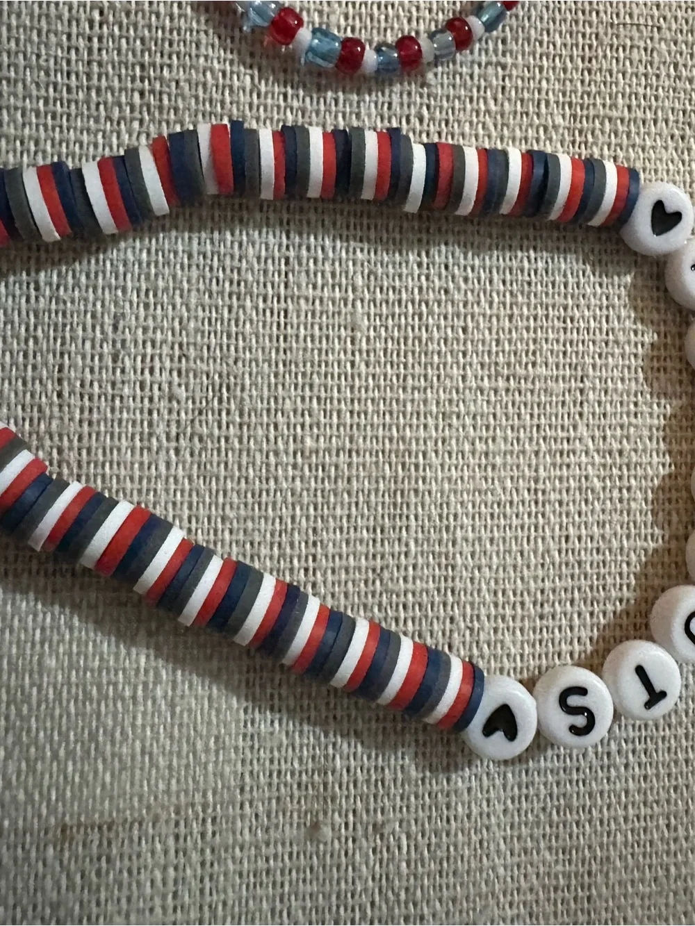 Patriots women’s Beaded Name Necklace & Bracelet Set - Red, Blue, White